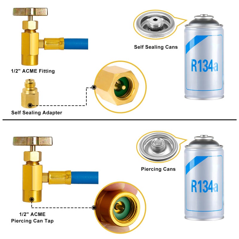 Belleone R134a Refrigerant Recharge Kit, AC Recharge Hose Kit with Gauge, R134a Freon Can Tap Recharging Hose with Detachable R134a Quick Coupler for AC Refrigerant System - Image 3